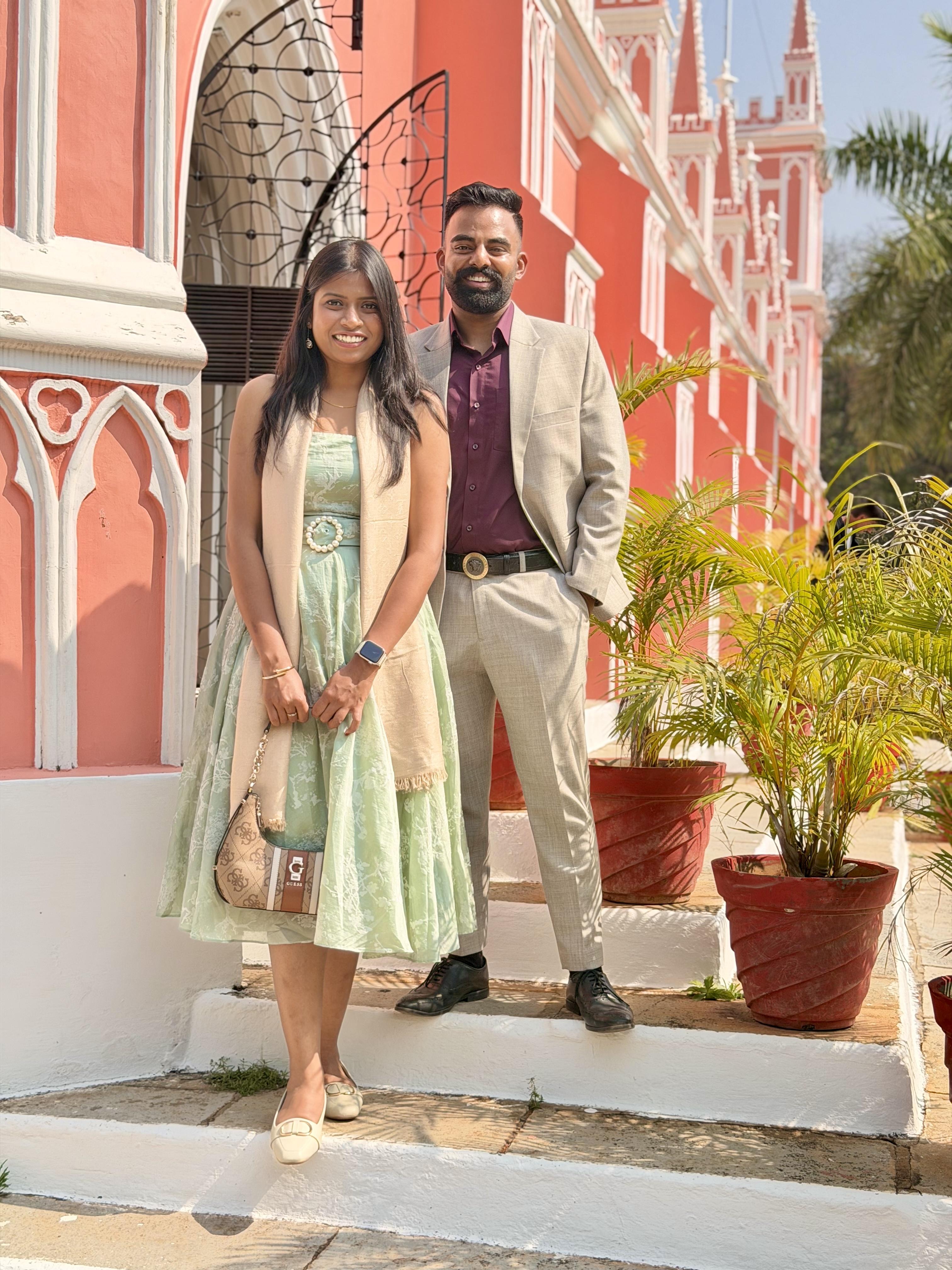 Rhea & Joshua dressed up outdoors