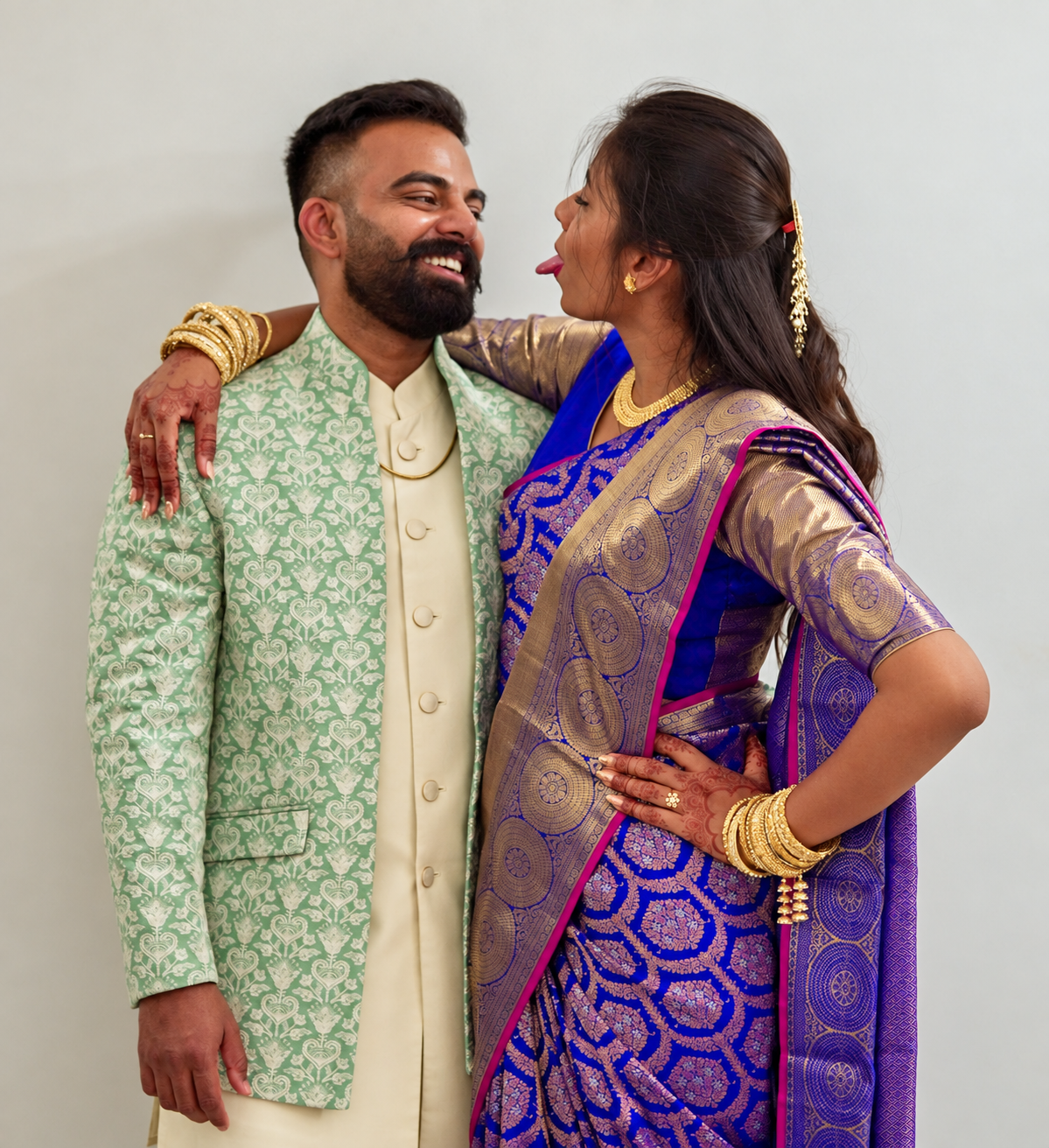 Rhea & Joshua sharing a playful engagement moment